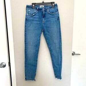 Agolde Jeans Sophie Crop Denim Skinny Spell Wash Medium Light Blue Raw Hem 28